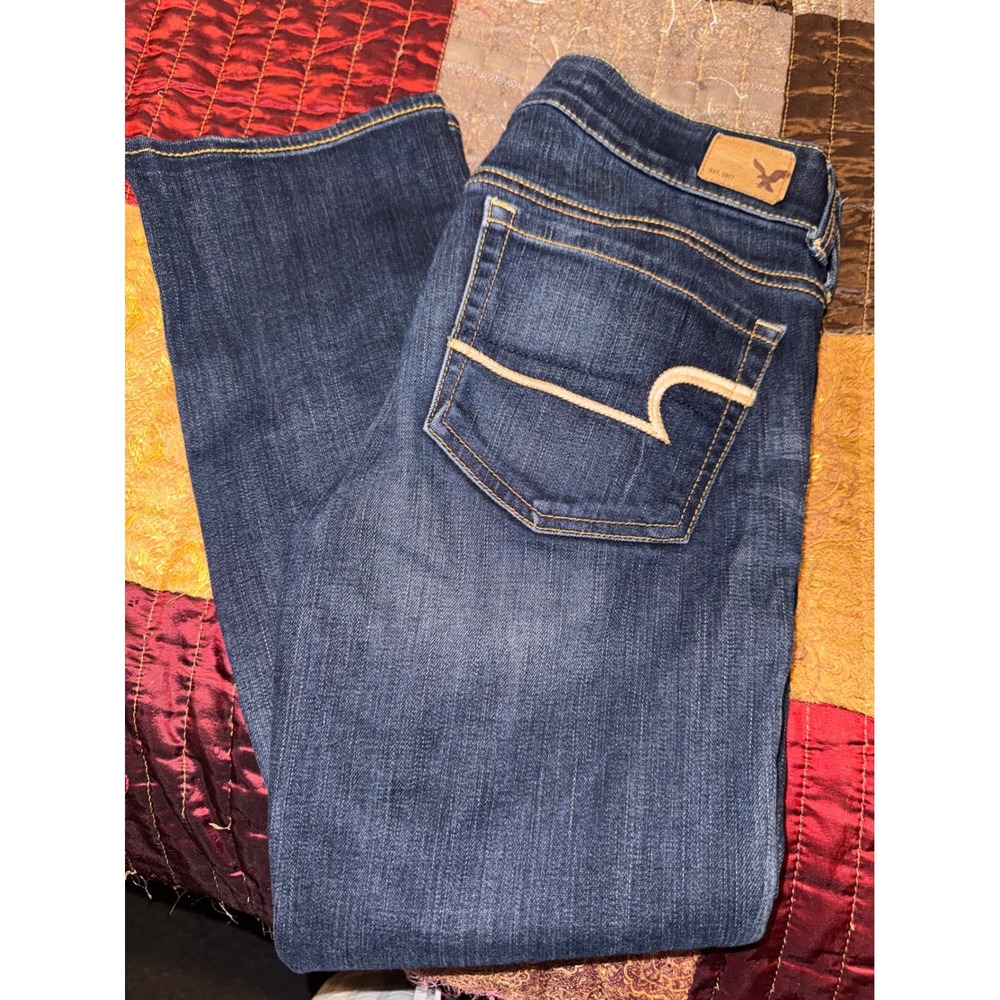American Eagle Artist Crop Jeans Womens Dark Wash Stretch Denim Double Button 2